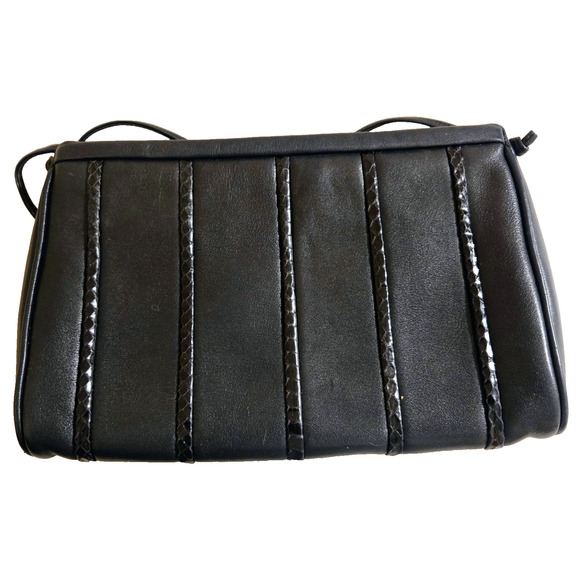 Vintage Anne Klein for Calderon Black Leather Crossbody Bag - Picture 1 of 11